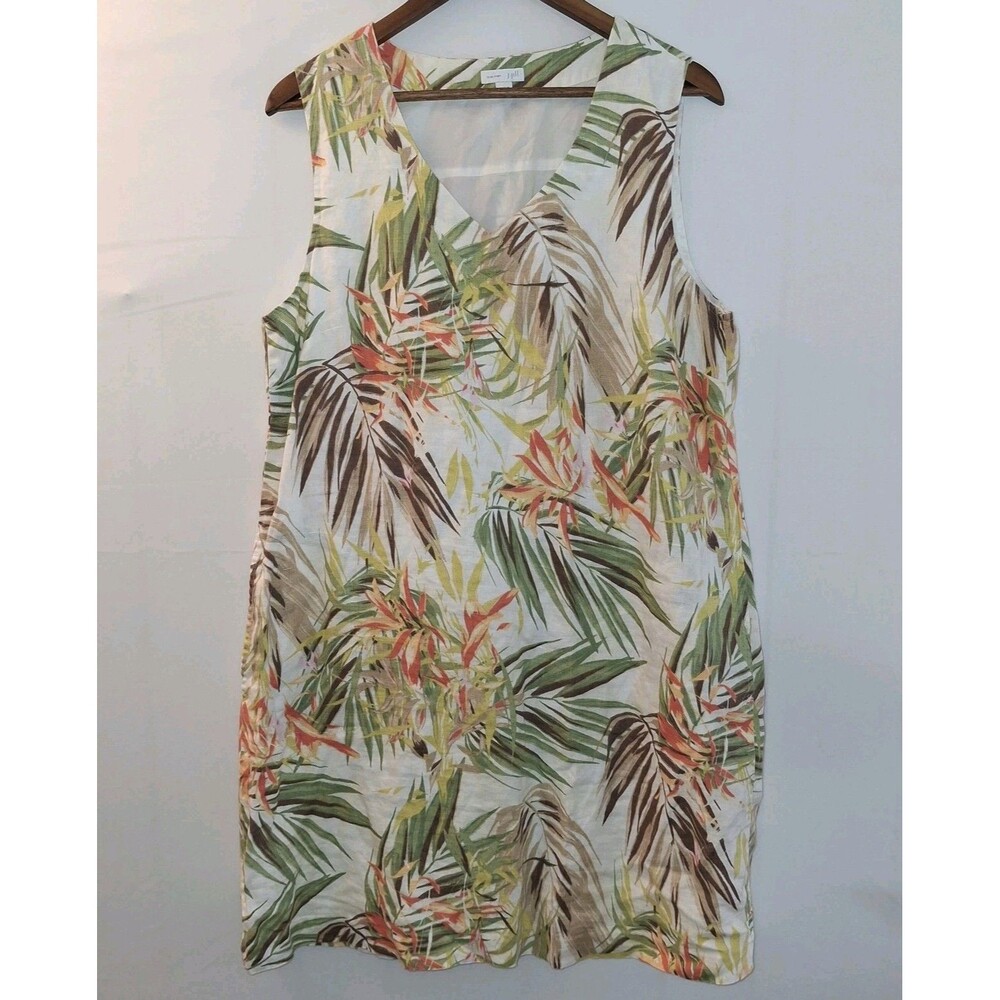 J. Jill Sz L Love Linen Tropical Print Shift Dress Womens Sleeveless Resort